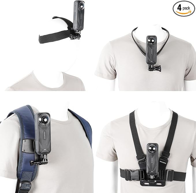 Pellking Accessories Mount Kit for Insta360 X5 X4 X3 X2 X Go 3s Ultra | 4in1 Chest Mount Strap Harness/ Head Mount/ Neck Holder/ Backpack Strap Mount for Insta 360 Ace Pro 2 Camera by PellKing