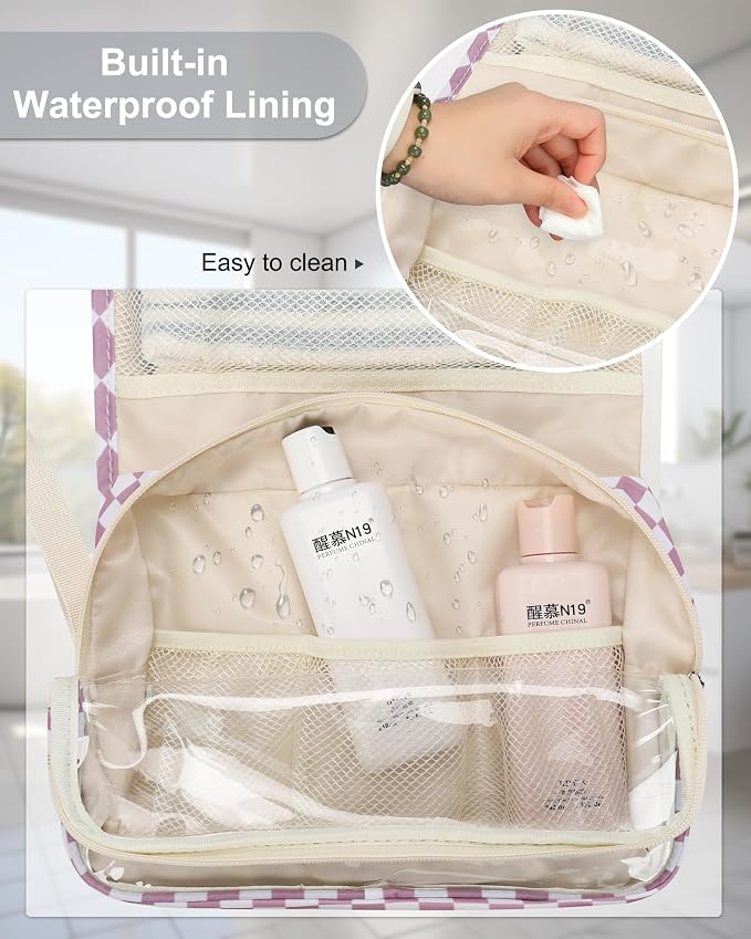 Relavel Hanging Toiletry Bag, Travel Toiletries Bag with Hanging Hook | Water Resistant Makeup Cosmetic Organizer for Full Sized Container, Shampoo, Portable Wash Bag for Essentials - Purple - Image 8