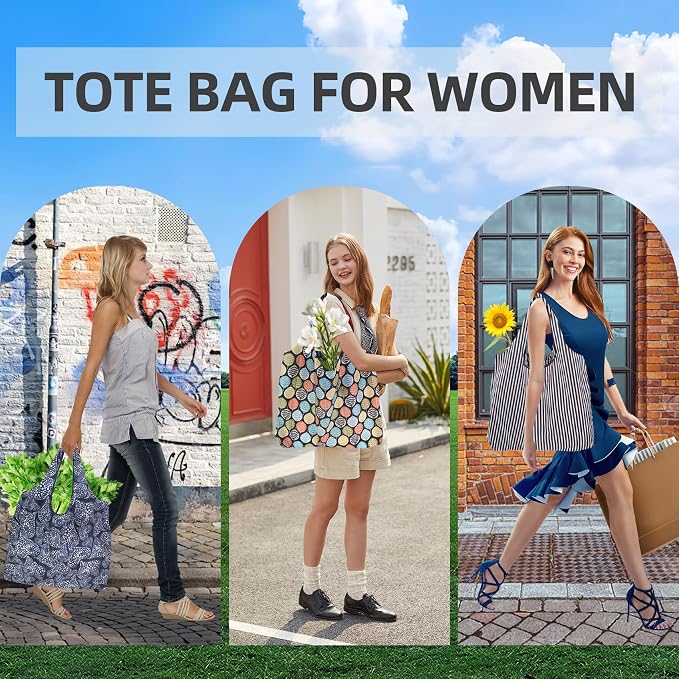 6 Pack Reusable Grocery Bags Heavy Duty with Handles, Reusable Shopping Bags for Women, Foldable, Washable for Store, Travel - Image 5