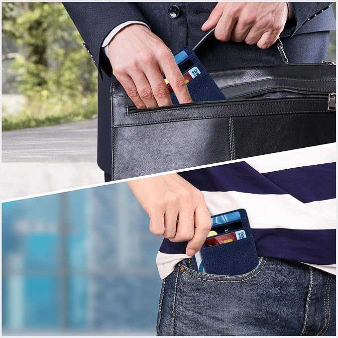 FINTIE Slim Front Pocket Wallet, RFID Blocking Credit Card Holder | Minimalist Card Cases with ID Window for Men Women, Navy - Image 7