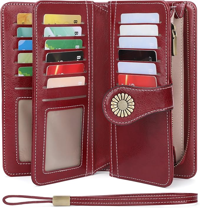 SENDEFN Wallets for Women Leather Credit Card Holder with RFID Blocking Large Capacity Wristlet | with RFID Blocking - Image 6
