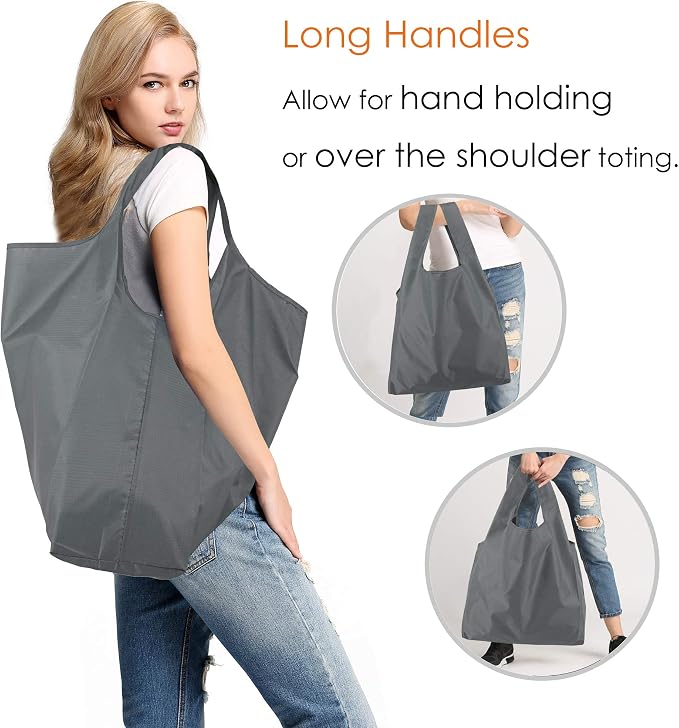 BeeGreen Grey Reusable Shopping Bags Wholesale Gray Reusable Grocery Bags Bulk Foldable-Machine Washable with Zipper Storage Pouch 20 Pieces - Image 5