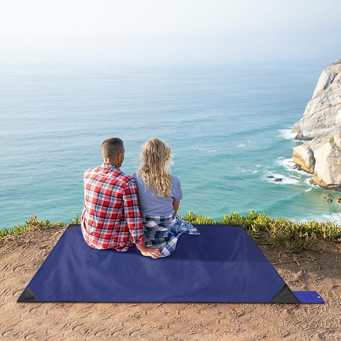Odoland Sandproof Beach Blanket, Waterproof Portable Mat with Carry Pouch | 63"x43" Quick Drying & Foldable Lightweight Sand Free Beach Mat Tarp for Hiking, Camping, Travel, Blue - Image 6