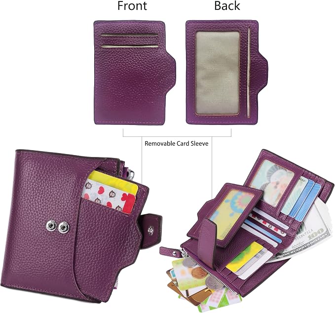 Women's RFID Blocking Leather Small Compact Bi-fold Zipper Pocket Wallet Card Case Purse with id Window - Image 3