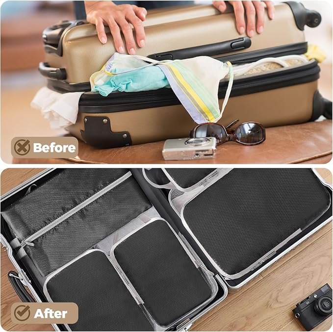 LANSKLBD 4/6/8 Set Packing Cubes for Suitcases Travel Luggage Packing Organizers,Travel Accessories Essentials Luggage Organizer with Shoe/Tioletry/Laundry Bag (Black, 4 set) - Image 4