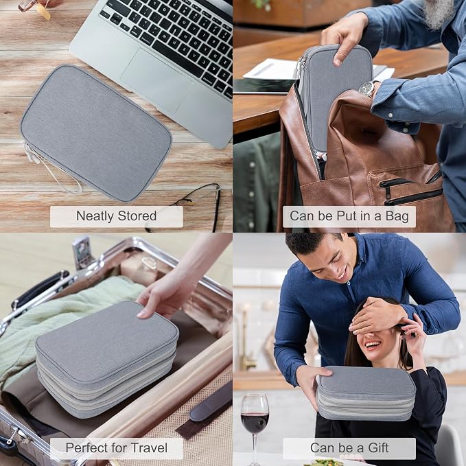 FYY Electronic Organizer, Travel Tech Pouch Bag, Large, Light Grey | Wrist Strap, Waterproof, Double Layers Portable Electronics Travel Carrying Case for Cord, Charger, Daily Business Trips Use - Image 7