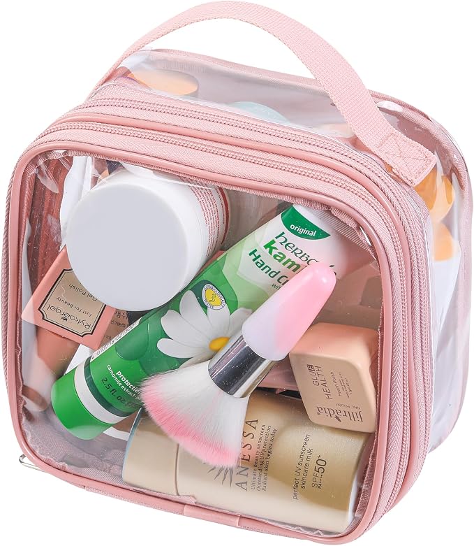 BORMELUN TSA approved small toiletry bag - clear travel pouch carry on case organizer reusable see-through pvc plastic small （pink - Image 4