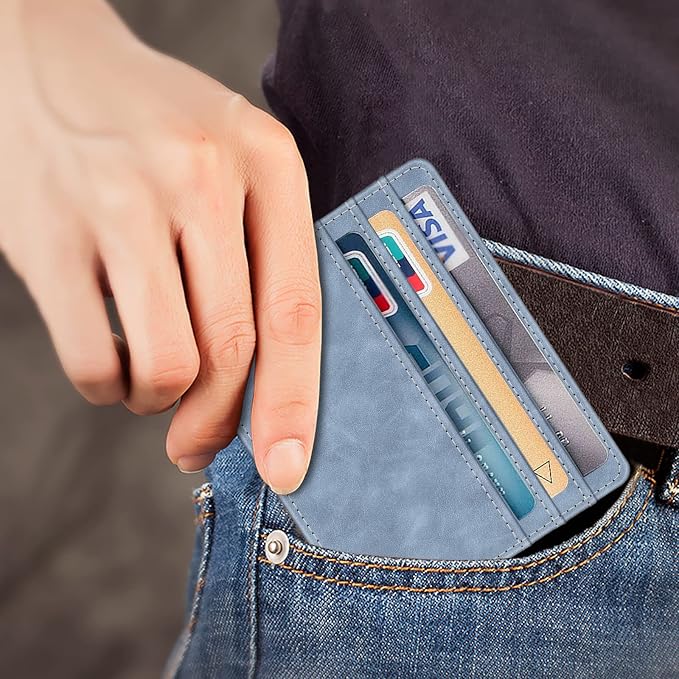 FINTIE Slim Minimalist Front Pocket Wallet RFID Blocking Credit Card Holder | Card Cases with ID Window for Men Women, Light Blue - Image 3
