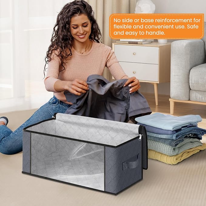 35L Closet Organizers, Foldable Under Bed Storage Containers | Storage Bags with Zippers,Window and Handles for Organizing Bedroom, Closet, Clothing,Organization with Handle - Image 5