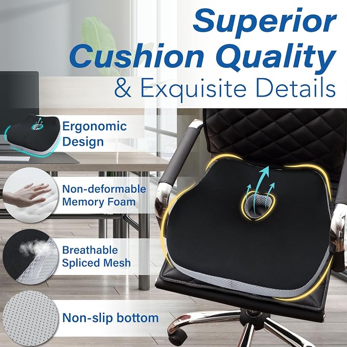 Allaboutsla Car Seat Cushion for Driving, Car Seat Pillow for Short Drivers | Ergonomic Memory Foam Seat Cushion for Pain Relief, Adult Booster Seat for Car, Butt Cushion for Car, Truck, Office, B&G - Image 8
