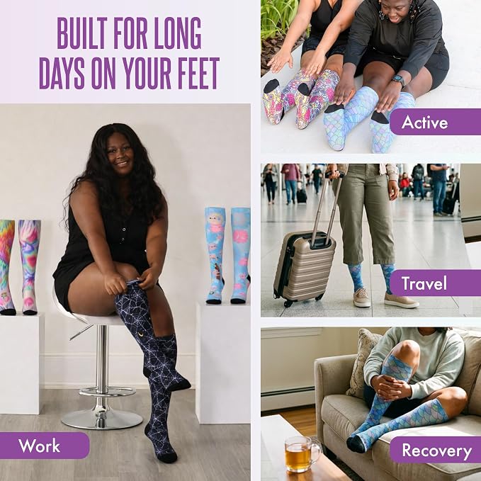 Crazy Compression Socks, Comfortable Support Socks for Recovery, Travel, Hiking, and Long-Hour Comfort w/Fun Designs - Image 4
