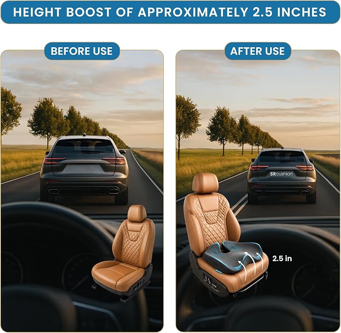 Driver Seat Cushion for Car, Tailbone Pain Relief Car Pillow and Seat Pad | Extra Large Driver Seat Cushion Offers Broad Car-Seat Coverage to Ease Hip and Tailbone Pressure During Long Drives (Gray) - Image 5