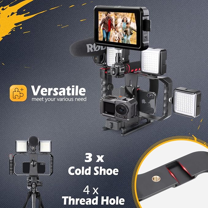 Zeadio Camera Stabilizer Kits, with Smartphone Video Cage Rig and LED Video Light for All Camera Action Camera DSLR Smartphone - Image 5