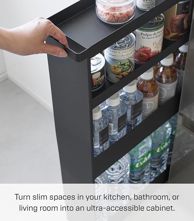 YAMAZAKI Home Tower Slim 4-Tier Rolling Storage Cart – Mobile Organizer for Kitchen Or Bathroom, 31.7" - Steel - - Image 4
