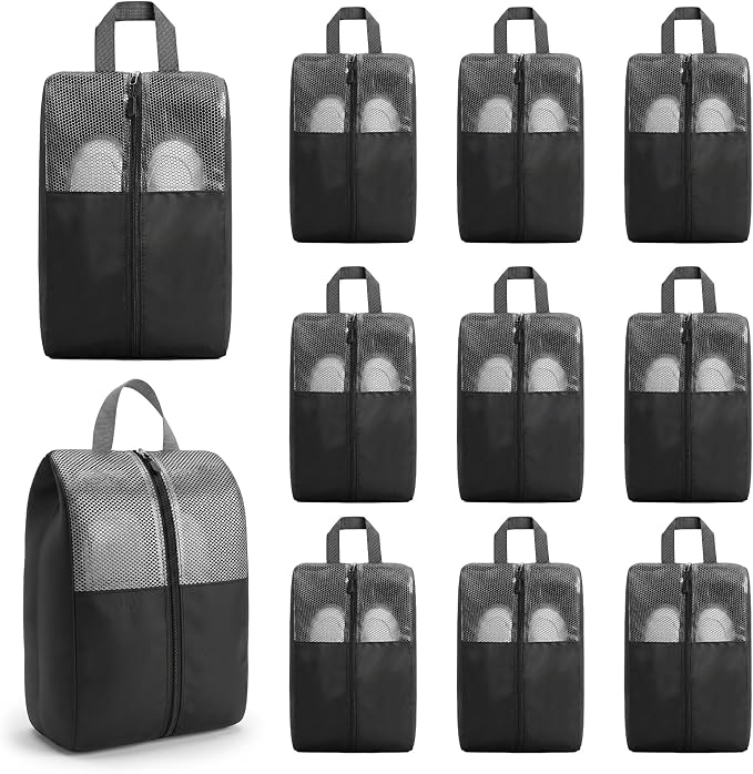 10 Pcs Shoe Bags For Travel Zipper, Zippered Travel Shoe Bags For Luggage, Travel Sneaker Zipper Bag Waterproof Oxford Cloth Shoe Storage For Men/Women (Black) by HOFURME