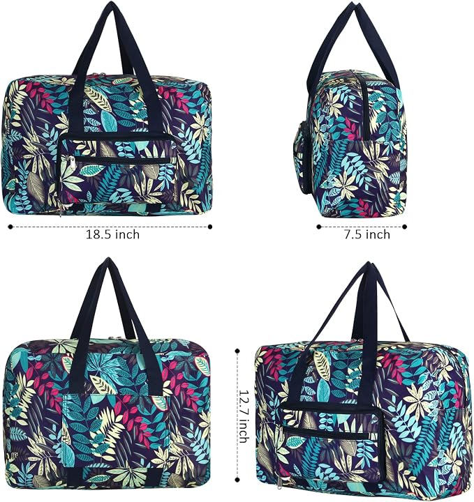 F.FETIVIN Weekender Bag Carry On Travel Duffle Medium Overnight Bag for Women (Blue Leaf) - Image 2