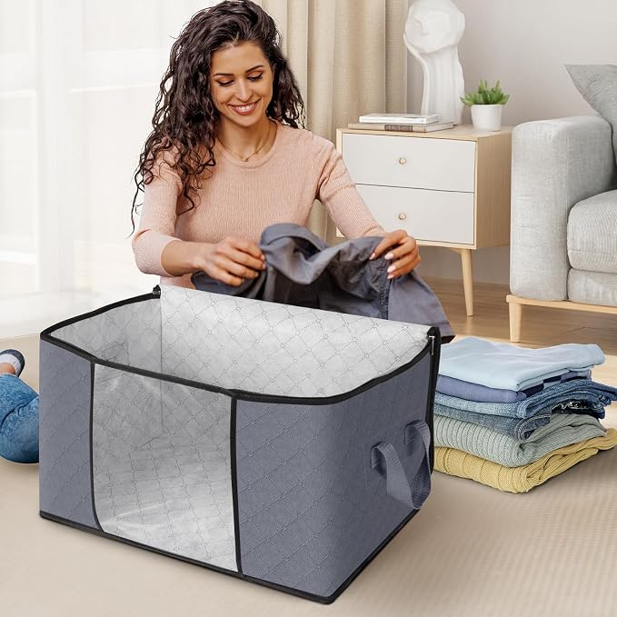 10 Pack Storage Bags for Clothes Blanket Storage Bins with Lids | Foldable Closet Organizers with Zippers,Window and Handles,Fabric Storage Bins for Sweater,Comforter,Bedding,Dorm essentials - Image 3