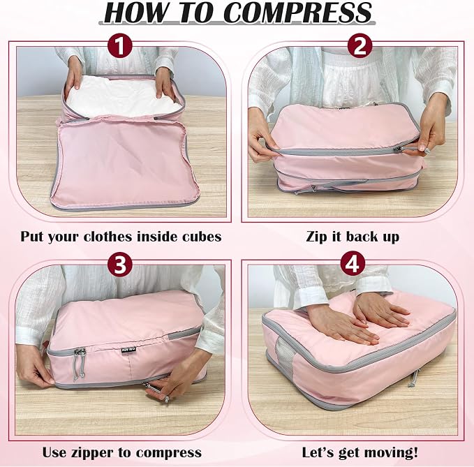 Compression Packing Cubes for Travel Suitcase Organizer Bags, Pink, XL | Expandable Travel Cubes for Packing Luggage Organizer Bags Compression Bags for Travel Essentials - Image 6