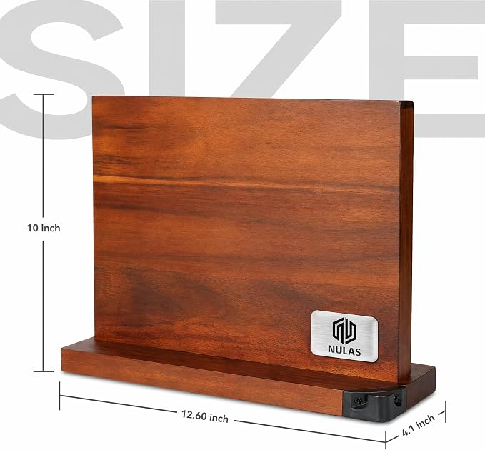 Magnetic Knife Block with Built-in Sharpener, Double-Sided Countertop Magnetic Knife Holder, Holds Up to 12 Knives & Metal Kitchen Tools, Brown - Image 2