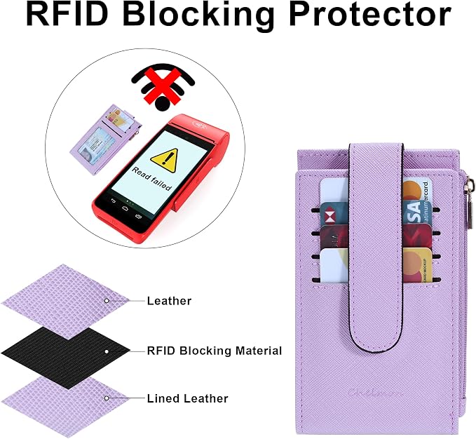 Chelmon Women's RFID Slim Card Holder Wallet | Thin Bifold Multi Card Case with Zipper Coin Pocket Purse for Women(Light Purple) - Image 3