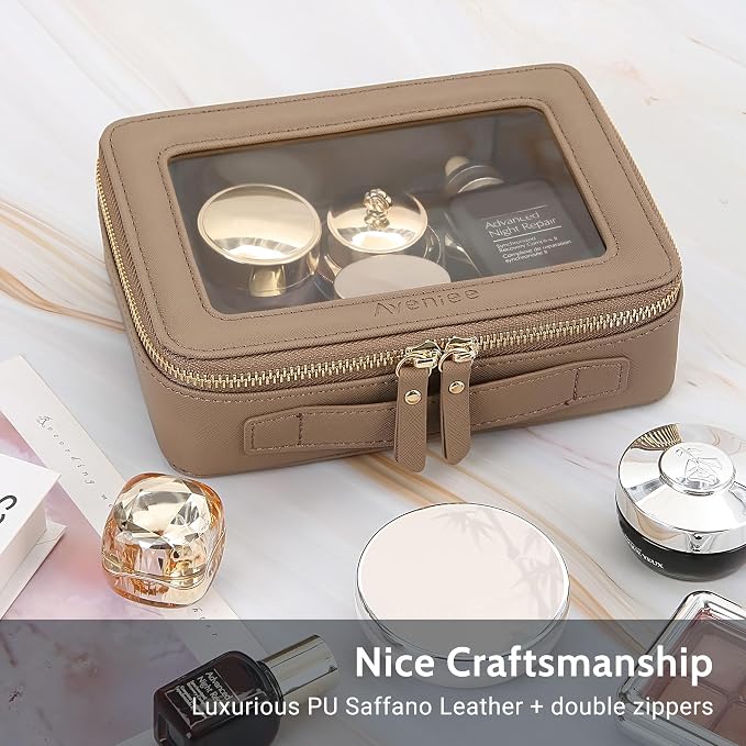 Aveniee Clear Makeup Bag Set (2-Piece Mini & Midi) - Travel Toiletry Organizer for Women, Waterproof Cosmetic Pouch & Car Accessory for Travel Size Toiletries, Taupe - Image 5