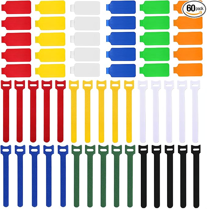 60 Pieces Cable Labels & Reusable Hook and Loop Fastening Ties Set - 30 Pieces Cord or Wire Labels & 30 Pieces Labels for Electronic Cords, Home & Office Cord Management by Unknown