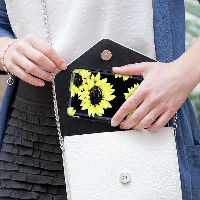 Mayski Credit Card Holder for Women RFID Blocking Wallet, Sunflower | Card Wallets for Women Small Mini Business Metal Accordion Aluminum Alloy Hard Case for Men - Image 7