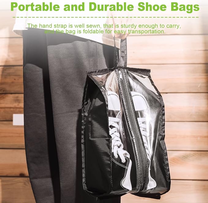 12 Pieces Shoe Bags for Travel Large Shoe Organizer for Men Women Waterproof Portable Shoe Bags with Sturdy Zipper for Travel Home Luggage Handbag, Black, 7.9 x 15.7 Inch - Image 4