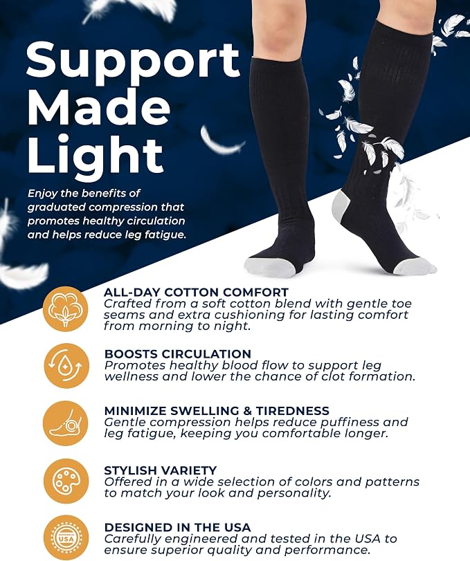 Pembrook® Light Compression Socks for Women - 3 Pairs | 8-15 mmHg Cotton Compression Socks for Pregnancy, Knee High Comfort - Image 3