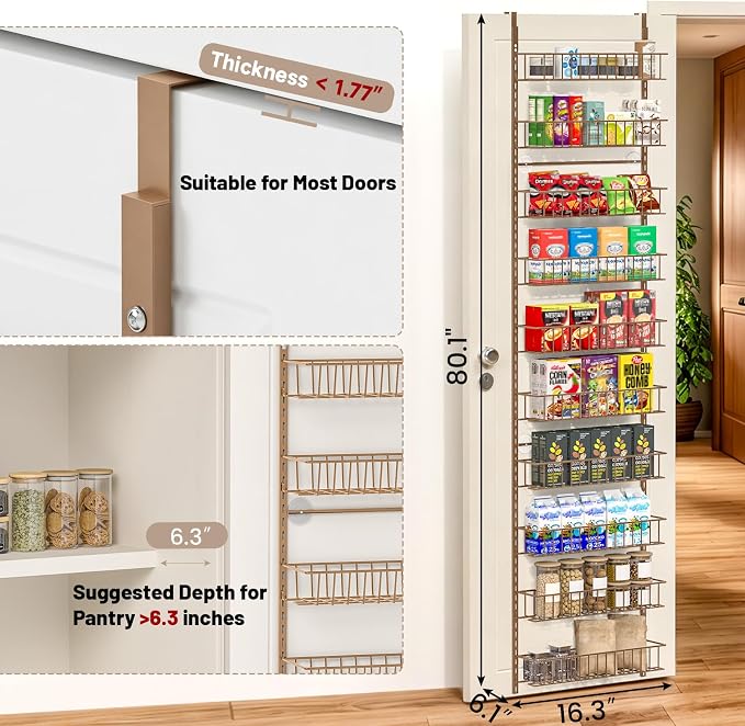 ElegantArray 10-Tier Pantry Door Organizer, Brown | Over The Door Pantry Organizer Rack and Storage, Hanging Spice Rack Shelves Door, Home Office Laundry Room Bathroom & Kitchen - Image 2
