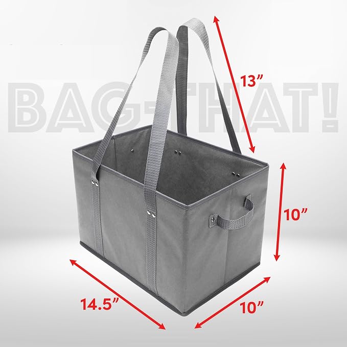 BAG-THAT! 4pk Reusable Grocery Bags Shopping Bags Tote Box Large Heavy Duty Groceries Bag Handles Foldable Reinforced Bottom (Gray) - Image 5