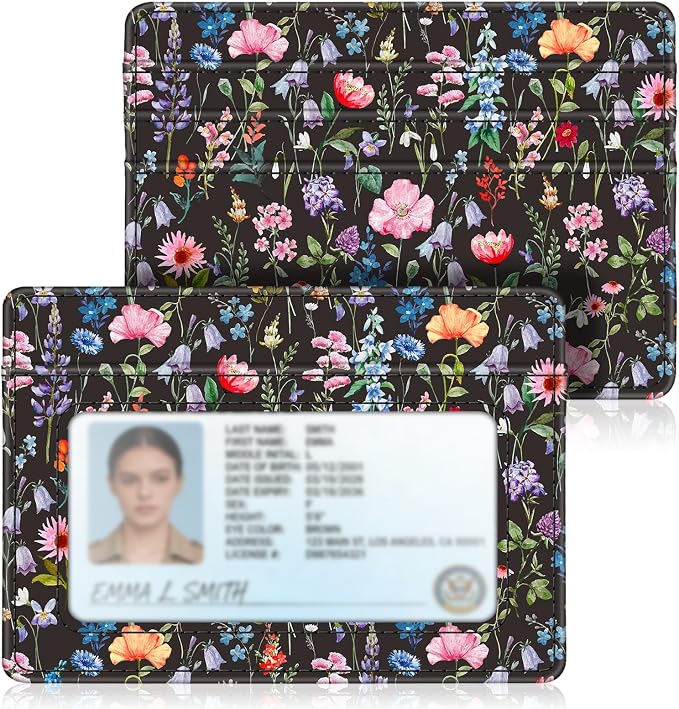 FINTIE Slim Minimalist Front Pocket Wallet RFID Blocking Credit Card Holder | Card Cases with ID Window for Men Women, black floral by Fintie