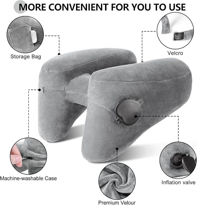 Sunany Neck Pillow for Travel Inflatable Airplane Pillow Comfortably Supports Head,Neck and Chin,Inflatable Travel Pillow with Soft Velour Cover,Hat,Portable Drawstring Bag (Grey) - Image 4