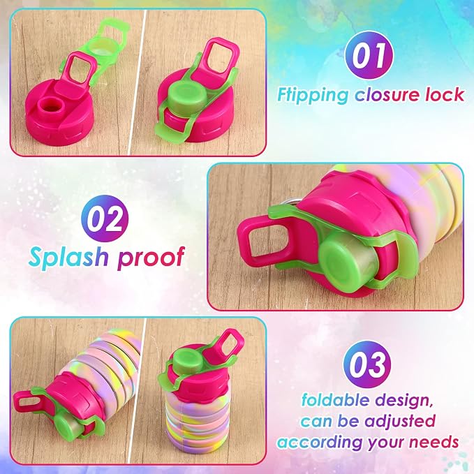 5 Pack Collapsible Water Bottles 17 oz Silicone Portable Lightweight Foldable Water Bottle with Carabiner Leakproof Reusable for Travel Camping Hiking Cycling Sport Outdoor(Colorful) - Image 3