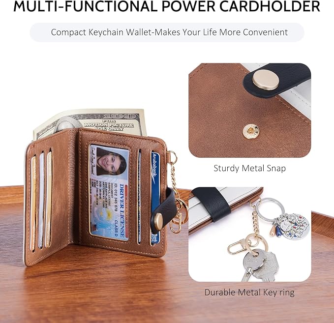 POIUGOYA Slim Wallet for Women,RFID Blocking Bifold Credit Card Holder with Zipper Coin Pocket,ID Window,Keychain - Image 3