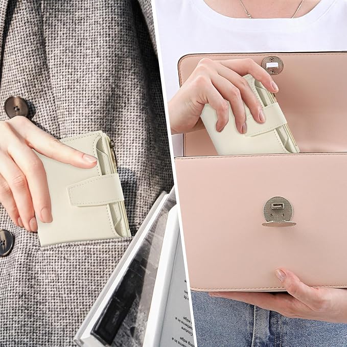 Small Wallet Women RFID Blocking Soft Leather Bifold Compact Card Holder Wallet for Women with Zipper Coin Pocket 4 ID Window - Image 9