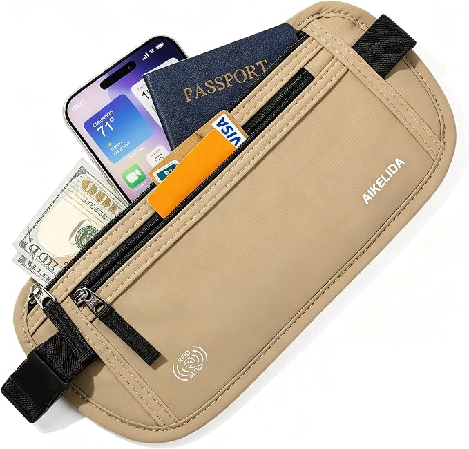 Money Belt - Slim Passport Holder RFID Blocking Travel Wallet Undercover Fanny Packs for Women Men - Gold - Image 2