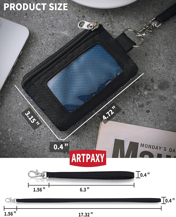 Artpaxy Minimalist Wallet For Mens Womens, Keychain RFID Blocking Zipper Small Wallet with ID Window 2 Lanyards,Water Resistant Travel Cash Card Coin Case Boys Girls - Image 3