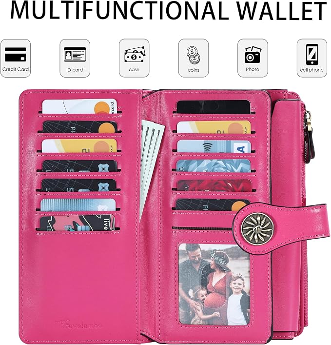 Travelambo Women's Wallet RFID Blocking Trifold Clutch Large Capacity Credit Card Holder Travel Purse - Image 4