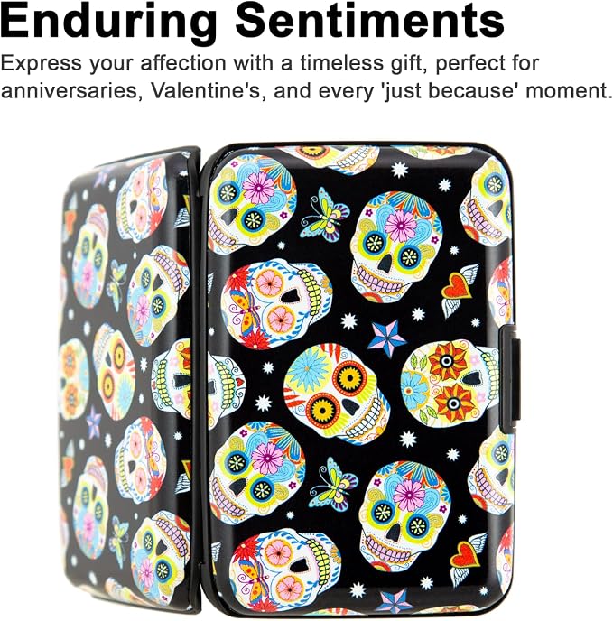 Credit Card Holder, Metal Card Wallet RFID Blocking Mini Slim Aluminum Business Hard Card Case for Women Men (Butterfly Sugar Skulls) - Image 3