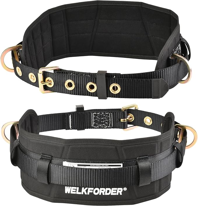 Tongue Buckle Body Belt With Waist Pad and 2 Side D-Rings Personal Protective Equipment Safety Harness | Waist Fitting Size 33'' to 47'' for Work Positioning, Restraint by WELKFORDER
