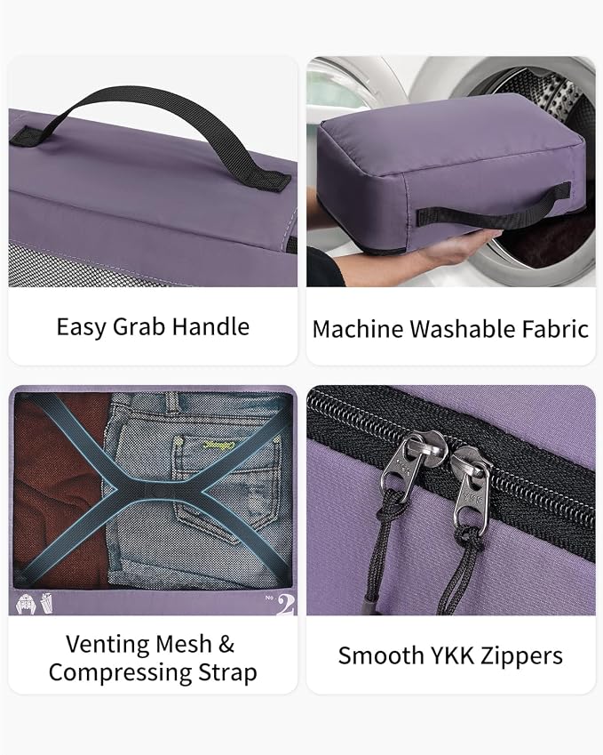 ECOHUB 7 Set Packing Cubes Tear-Resistant Luggage Packing Organizers with Number Icon for Travel Accessories Luggage Suitcase Machine Washable Packing Cubes (Purple) - Image 5