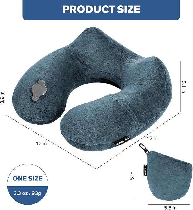Rewondah Inflatable Travel Pillow for Sleeping Airplane - Inflatable Neck Pillow for Traveling on Plane with Washable Cover, Blow up Neck Travel Pillow for Airplanes, Cars - Portable and Comfortable - Image 7