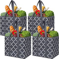 Reusable Grocery Bags 4Pack Foldable Washable Large Storage Bins, Dark Grey | Water Resistant Shopping Tote Bag Bins by WiseLife