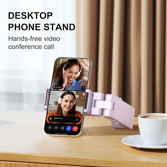 Perilogics Gen 2 Airplane Phone Holder Mount, Travel Phone Stand, Purple | Upgraded Silent Hinge, 360° Adjustable, Compact Size, Wider Clamp Fits iPhone, Android & Gaming Devices - Image 9