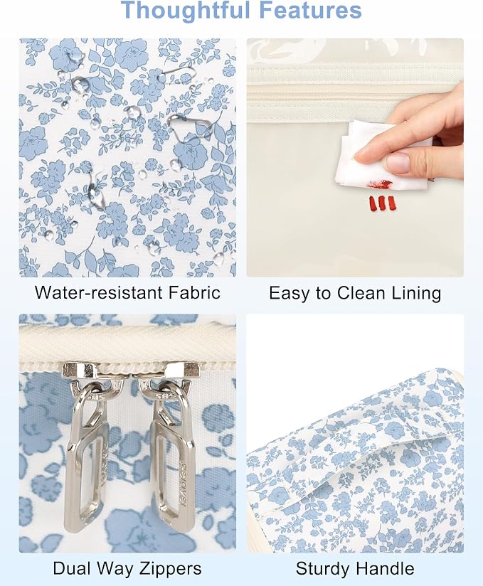 Relavel Hanging Toiletry Bag for Women, Travel Makeup Organizer Bag, Floral | Large Traveling Toiletries Bag Cosmetic Storage for Travel Size Essentials Kit Shower Caddy Bag for Bathroom Plane Beach Gym - Image 9