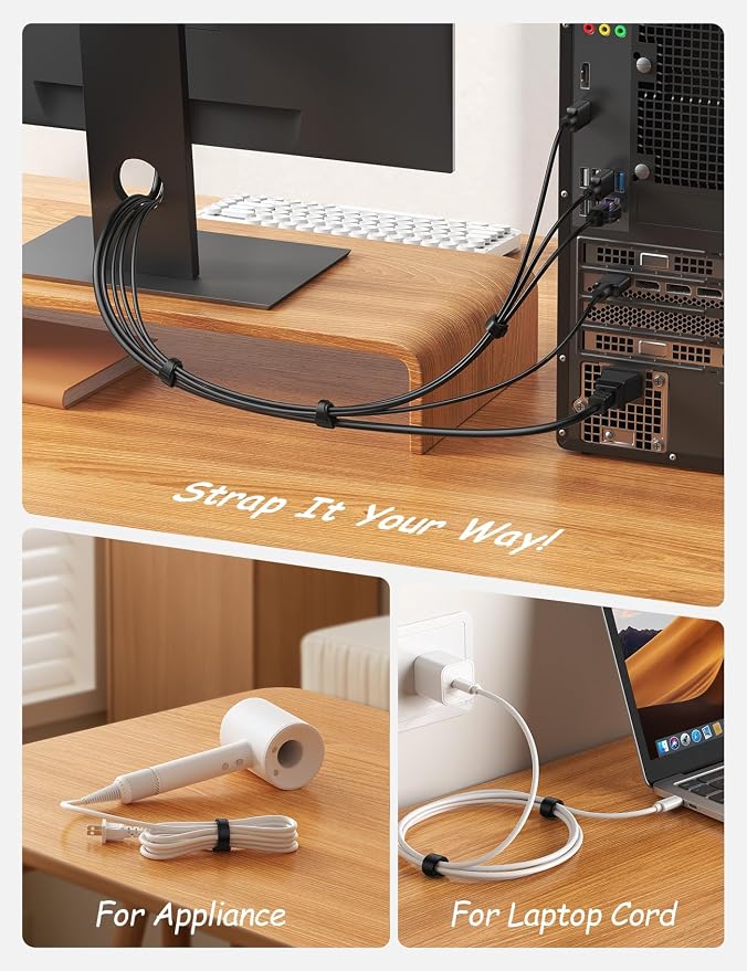 Lamicall 100Pack Reusable Cable Ties, 6-Inch Nylon Hook Loop Straps | Durable Cord Organizer Cable Management Wraps, Wire Storage for Computer PC Home Office, Travel Accessories Gadgets - Image 4