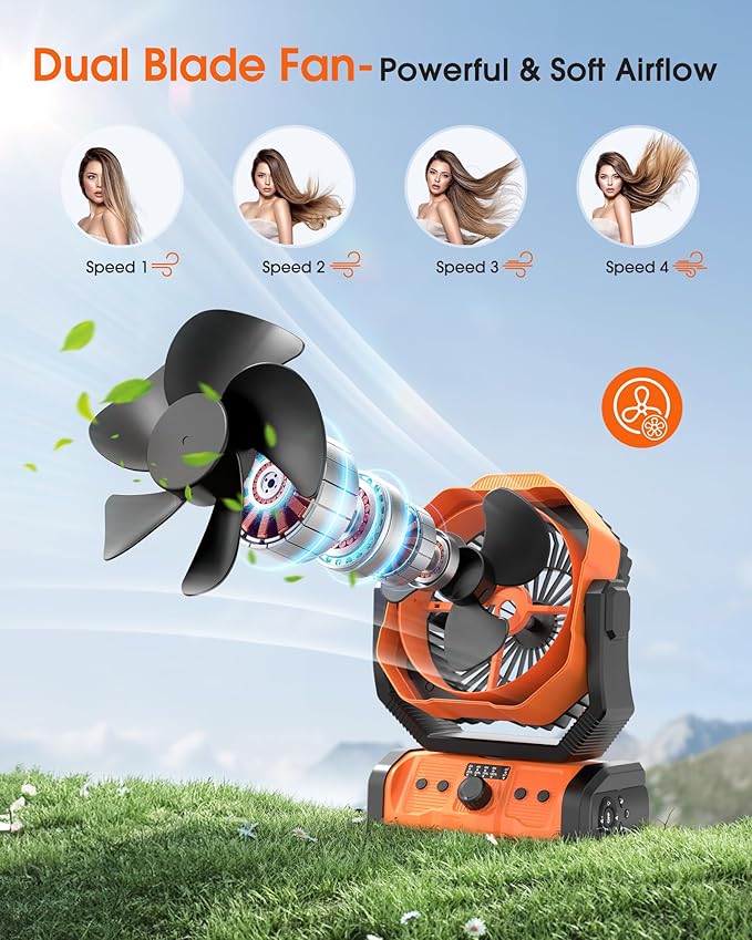 Portable Rechargeable Camping Fan 20000mAh Cordless Battery Powered Fans | with LED Lantern, Remote Auto Oscillating USB C Operated Table Ventilador for Travel Picnic Barbecue Outdoor Tent - Image 3