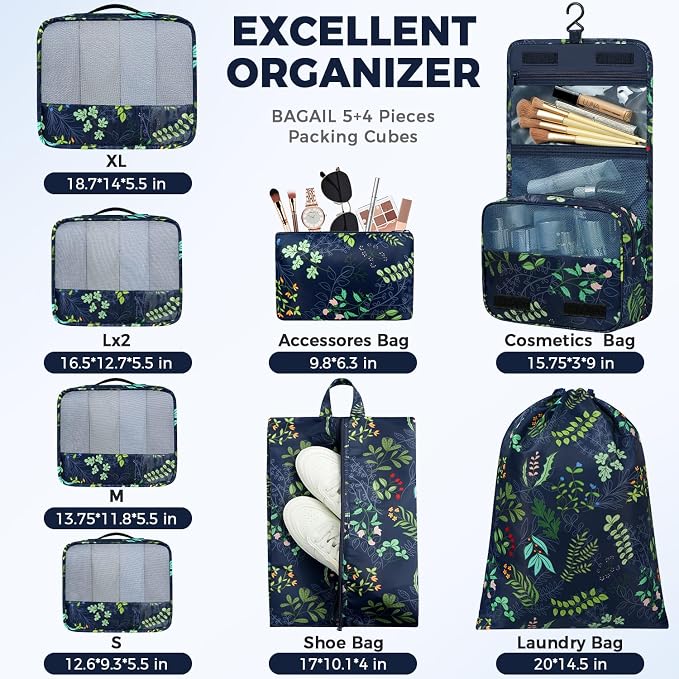 BAGAIL 9 Set Packing Cubes with Packing List Luggage Packing Organizers for Travel Accessories (Navy leaf) - Image 5