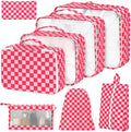 8 Set Packing Cubes for Suitcases,Packing Cube with Shoe,Cosmetics,Clothing, and Accessories Bags Packing Cubes for Travel Luggage Organizer Women Men(Rose Checkered) by Hatisan